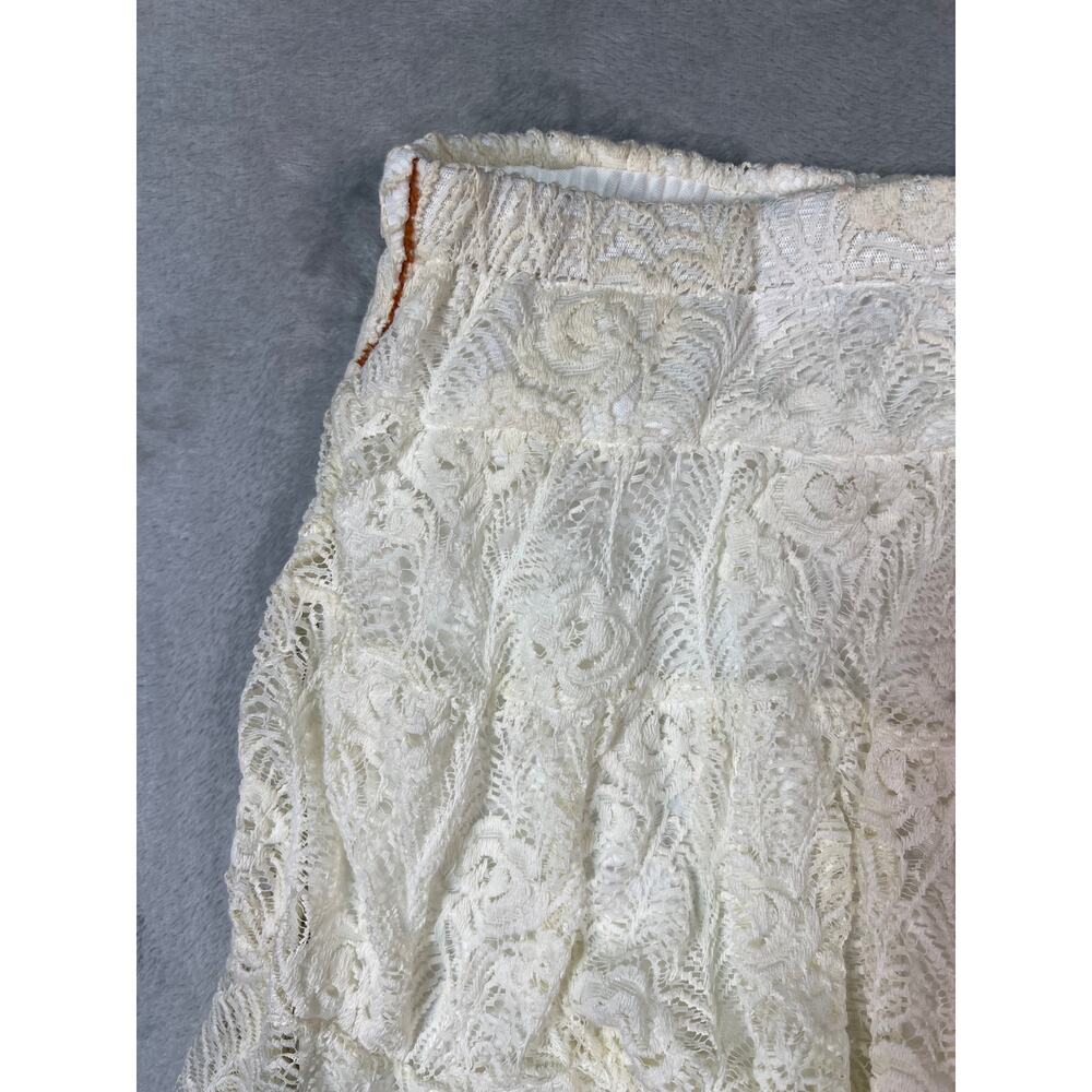 Lace Cream Mini Skirt 1X Cottagecore Boho Lined Stretch Light Weight Flowy - Picture 5 of 7